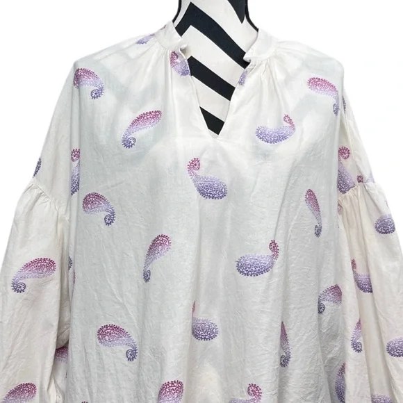 J. Jill Barley Multi Sz XL Cotton Blend Boho Oversized Split-Neck Top - Picture 2 of 12